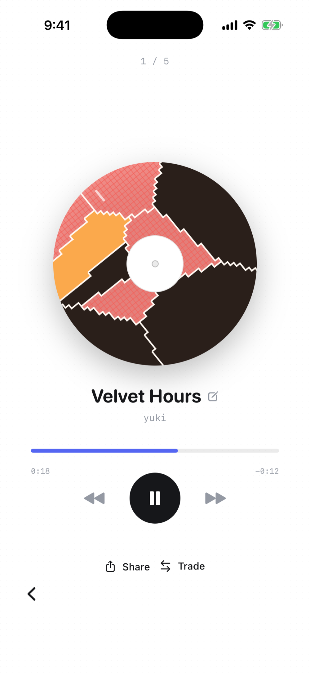 Recordio player: a pressed vinyl record with cracked-tile cover art, spinning